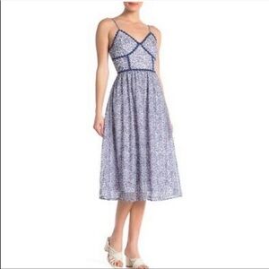 NSR Prairie WHITE & BLUE Floral LACE Tea Party MIDI DRESS